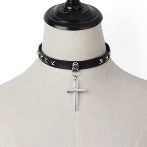 Studded cross black choker